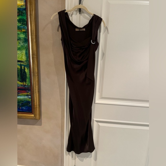 Long John Galliano silk sheath dress draped neck with rhinestone broach detail - Picture 4 of 5